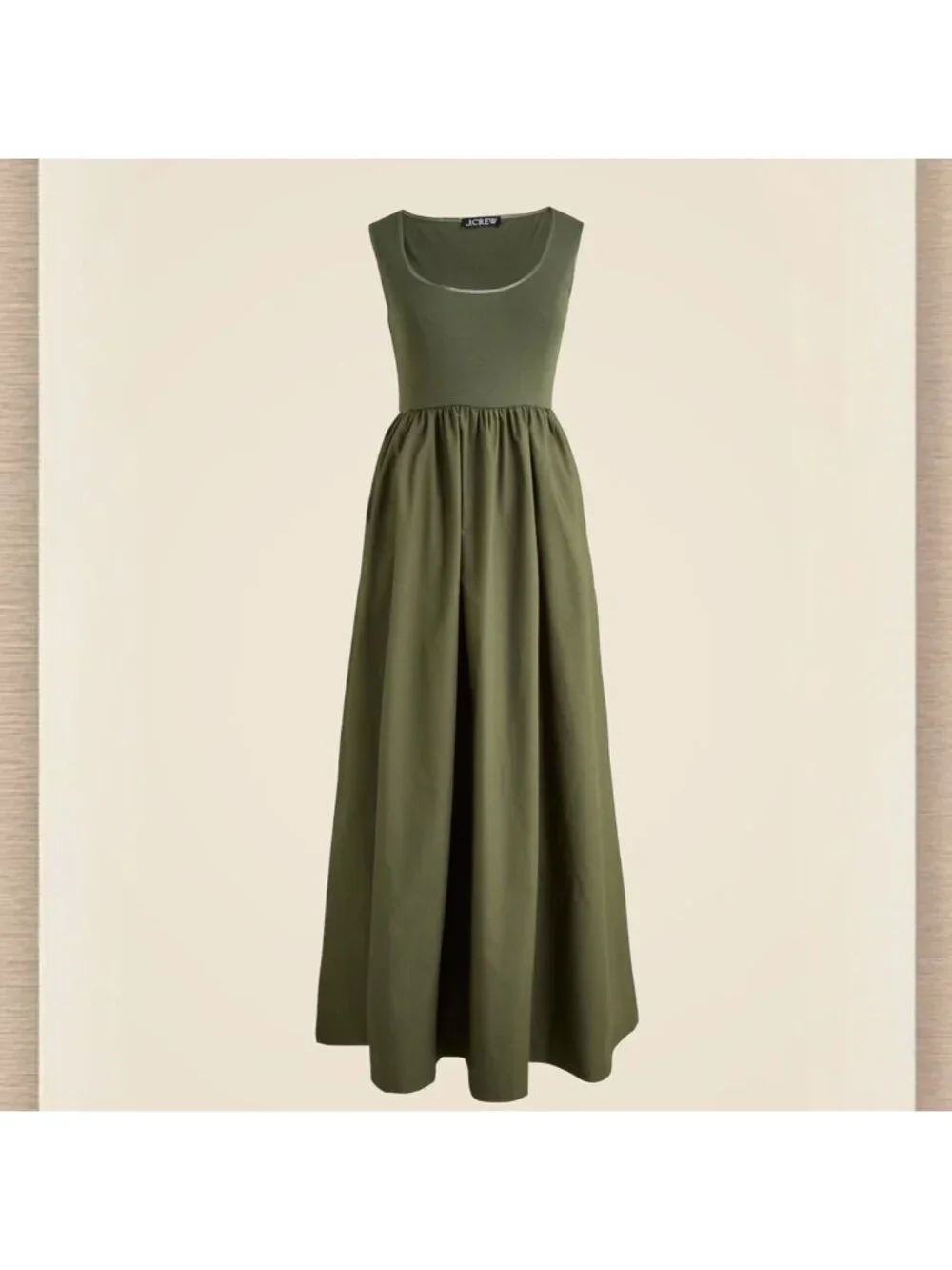 J.Crew Dress Small Green Dark Capers Scoopneck Mixy Maxi Minimalist Preppy NWT